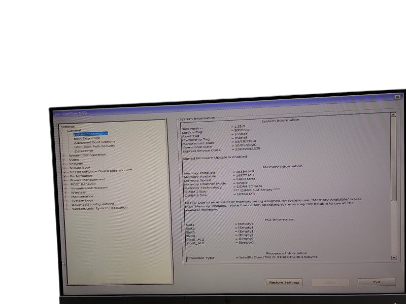 Dell OptiPlex 3070 MT i3 - 9100 @ 3.60GHz 16GB DDR4 Ram  Qθ