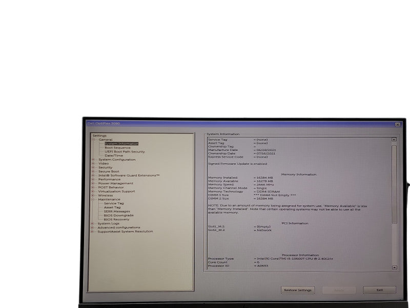 Dell OptiPlex 3080 Micro i5 - 10600T @ 2.40GHz 16GB DDR4 Ram  θ