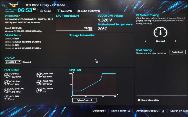 Custom/Asus PC, AMD Ryzen 5 3600 6-Core 3.6GHz, 32GB DDR4, GV-N1050D5-2GD _