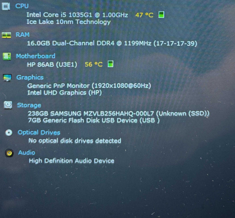 HP Pavilion 15 TOUICH Core i5-1035G1@1.00Ghz 16GB RAM 256GB SSD  Lap200