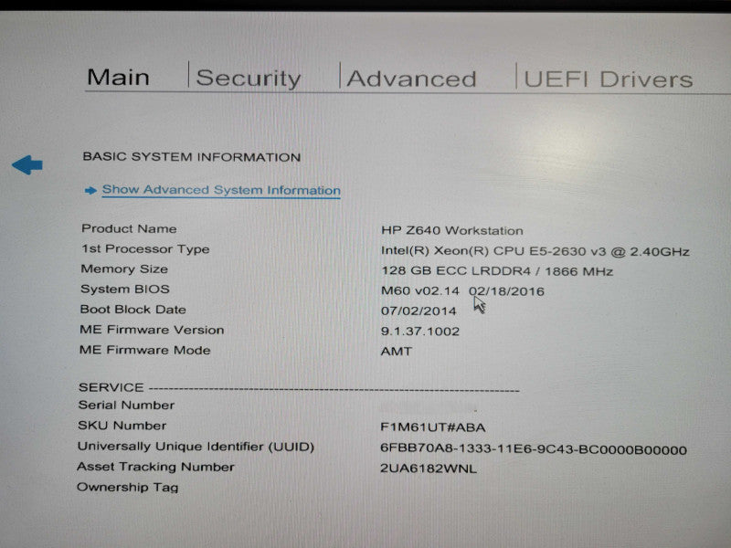 HP Z640 Intel Xeon E5-2630 v3 128GB DDR4 512GB NVMe NO GPU !