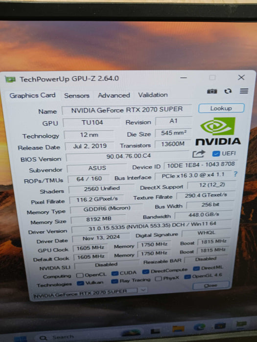 Asus GeForce RTX 2070 SUPER 8GB Dual EVO OC Graphics Card