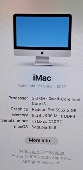 Apple iMac Retina 4K, 2019 A2116| i3-8100 CPU|8GB RAM DDR4|1TB HDD|555X GPU