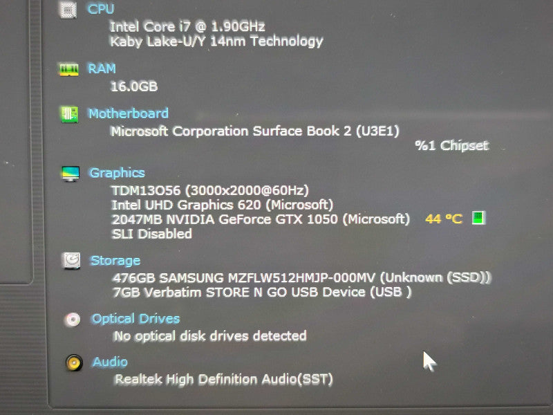 Microsoft Surface Book 2 i7-8650U 16GB RAM GTX 1050 512GB SSD READ β Lap200