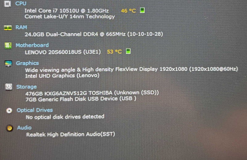 Lenovo ThinkPad T15 Gen 1 Core i7-10210U@1.8GHz 24GB RAM 512GB SSD  Lap200