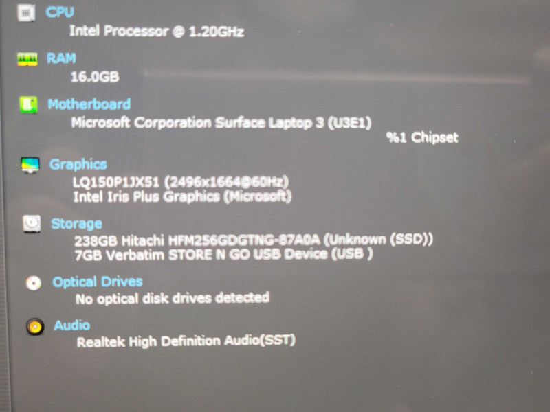 Microsoft Surface Laptop 3 15" 1872 i5-1035G7 16GB DDR4 256GB SSD CRACKED  β BudLap