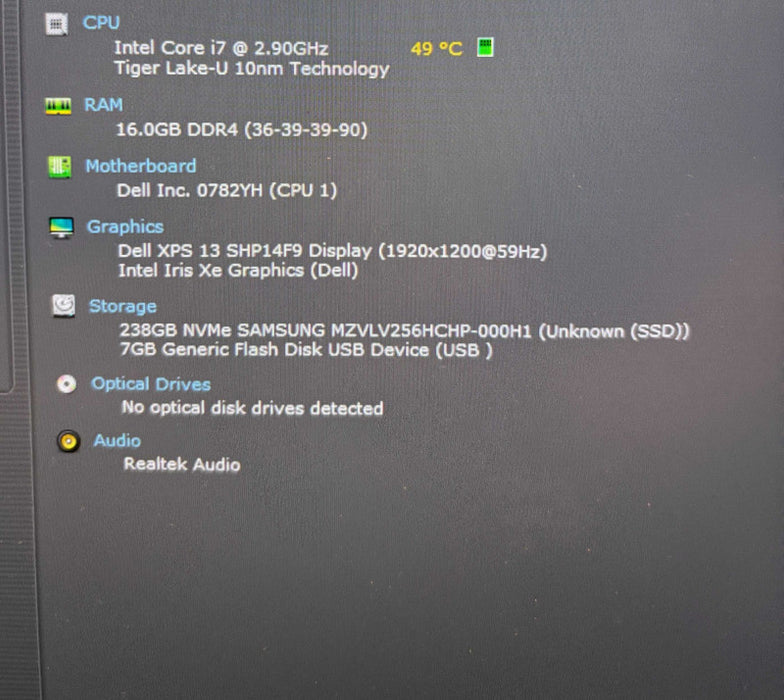 Dell XPS 13 9310 i7-1195G7 16GB 256SSD "Dirty Screen Effect" READ!  Lap200