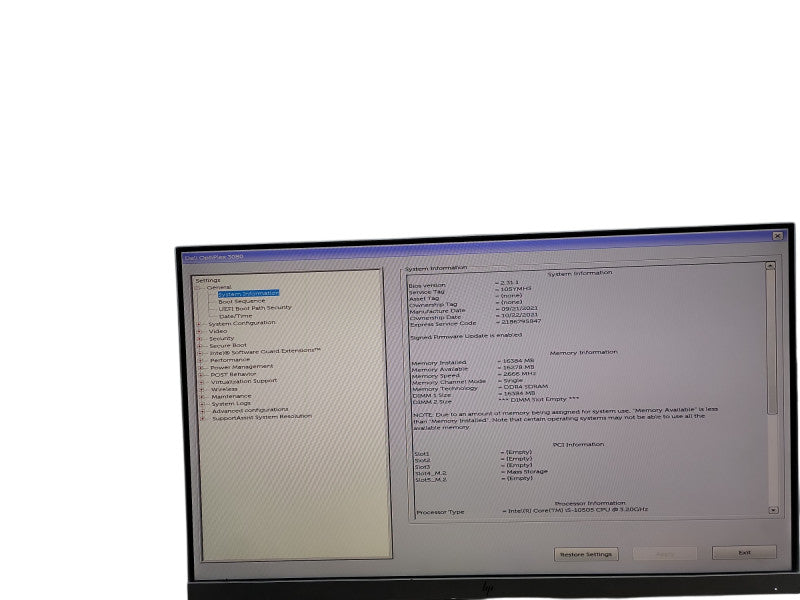 Dell OptiPlex 3080 MT i5 - 10505 @ 3.20GHz 16GB DDR4 Ram  θ