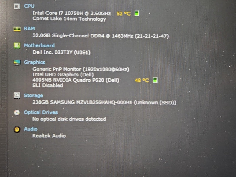 Dell Precision 3551, Core i7-10850H 2.70GHz 32GB DDR4, 256GB NVMe, READ  Lap200