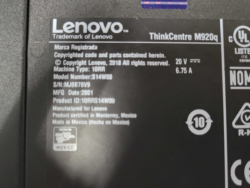 Lenovo ThinkCentre M920q Micro Core I7-8700T 2.4GHz, 32GB DDR4, 240GB SSD _