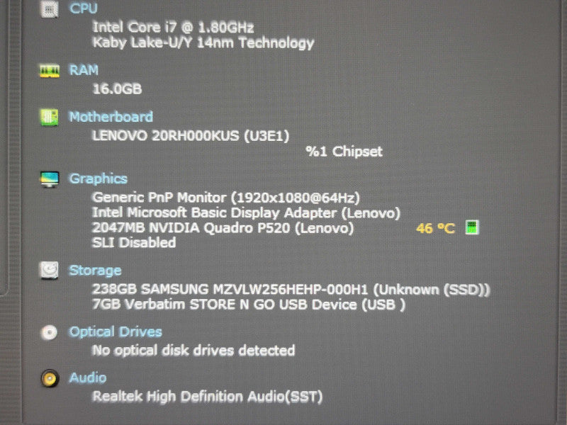 Lenovo  ThinkPad P43s i7-8565U 16GB RAM Quadro P520 256GB SSD  β BudLap
