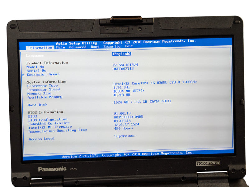 Panasonic Toughbook FZ-55 Intel i5-8365U, 16GB RAM, 1TB+256GB, < 480 Hours Q- Lap200