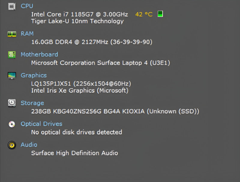 Microsoft Surface Laptop 4 1951, i7-1185G7 3.00GHz, 16GB DDR4, 256GB NVMe  Lap200