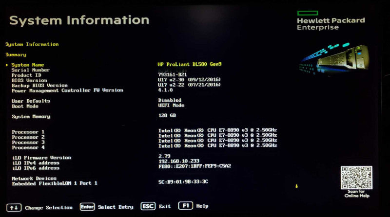 HP DL580 Gen9 4x Xeon E7-8890 v3 128GB DDR4 P830i - No HDD