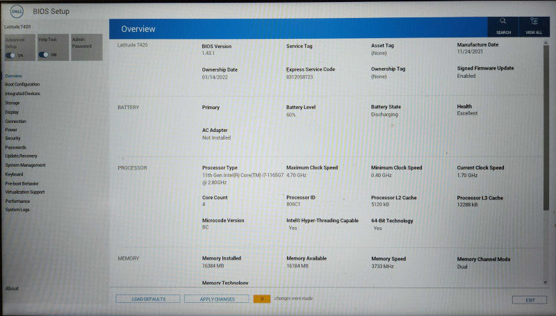 Dell Latitude 7420, i7-1165G7 2.80GHz, 16GB DDR4, 256GB NVMe, No PWR  Lap200
