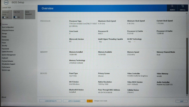 Dell Latitude 7420, i7-1165G7 2.80GHz, 16GB DDR4, 256GB NVMe, No PWR  Lap200