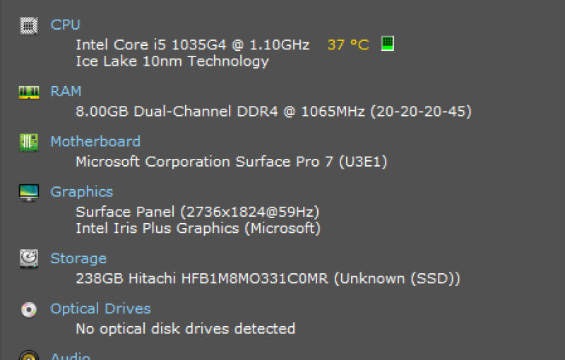 Microsoft Surface Pro 7 1866 Core i5-1035G4 1.10GHz, 8GB DDR4, 256GB NVMe _ Lap200