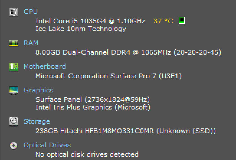 Microsoft Surface Pro 7 1866 Core i5-1035G4 1.10GHz, 8GB DDR4, 256GB NVMe _ Lap200