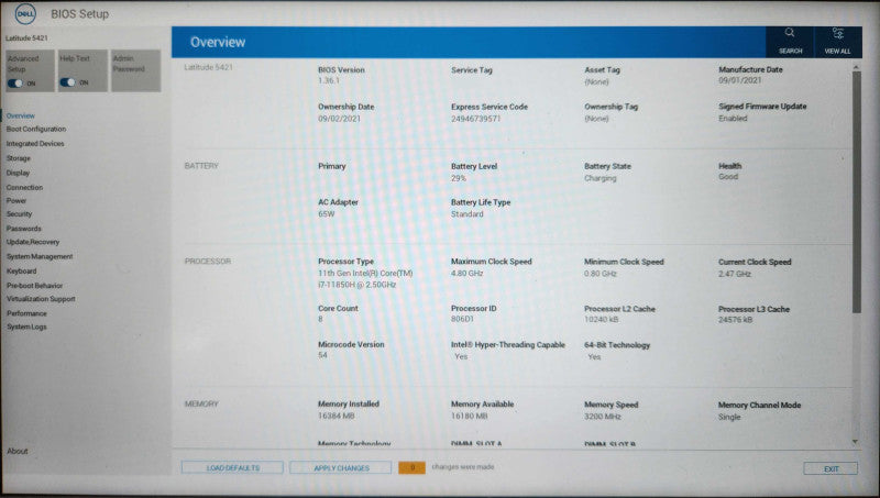 Dell Latitude 5421, i7-11850H 2.50GHz, 16GB DDR4, 256GB NVMe, No PWR  Lap200