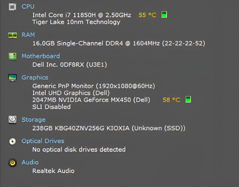 Dell Latitude 5421, i7-11850H 2.50GHz, 16GB DDR4, 256GB NVMe, No PWR  Lap200