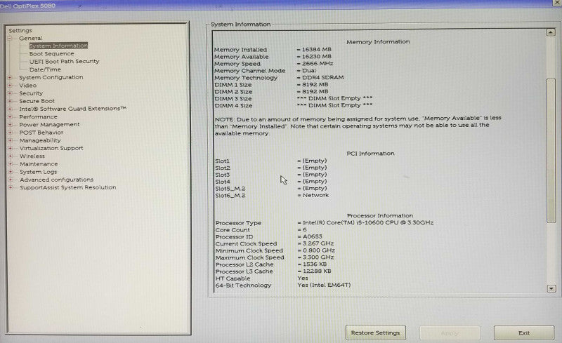 Dell OptiPlex 5080 Tower, Intel core i5-10600 CPU 3.30GHz 16GB RAM - No HDD Q