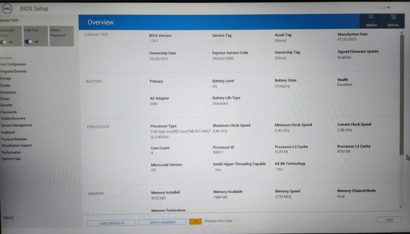 Dell Latitude 7420, i5-1145G7 2.60GHz, 8GB DDR4, 256GB NVMe, No PWR  Lap200