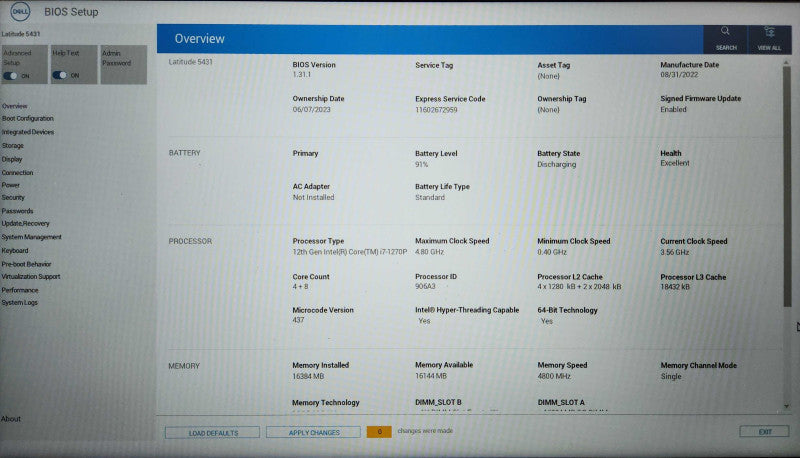Dell Latitude 5431, Intel i7-1270P, 16GB DDR4, 256GB NVMe, No PWR  Lap200