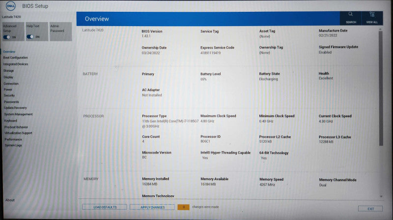 Dell Latitude 7420, i7-1185G7 3.00GHz, 16GB DDR4, 256GB NVMe, No PWR  Lap200