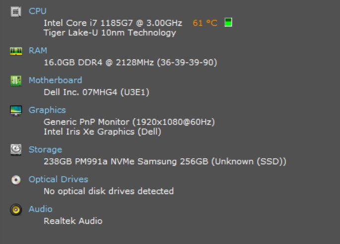 Dell Latitude 7420, i7-1185G7 3.00GHz, 16GB DDR4, 256GB NVMe, No PWR  Lap200