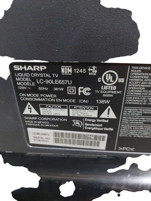 SHARP AQUOS 90" ! LCD TV Liquid Crystal Display Model: LC-90LE657U =