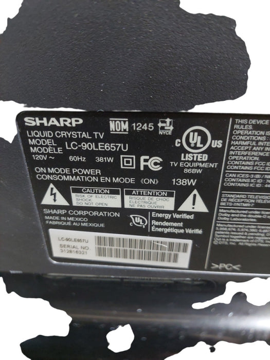 SHARP AQUOS 90" ! LCD TV Liquid Crystal Display Model: LC-90LE657U =