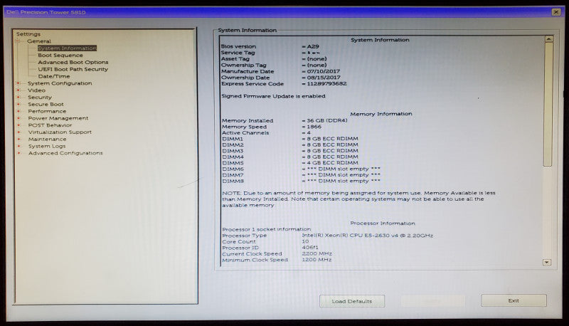 Dell Precision T5810 Xeon E5-2630 V4 32GB DDR4 K4200 - No HDD