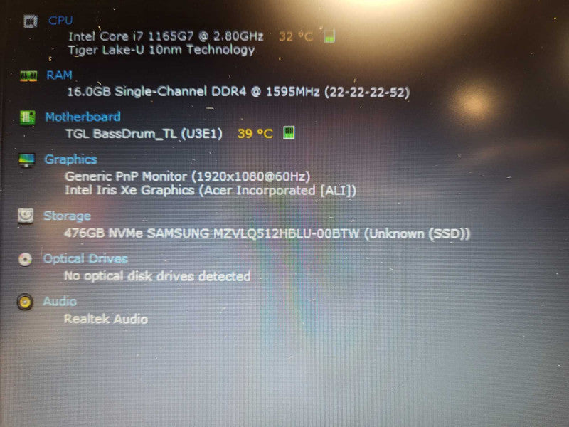 Acer TrvelMate P215-53 i7-1165G7 2.80GHz 16GB DDR4 512GB NVMe $ Lap200