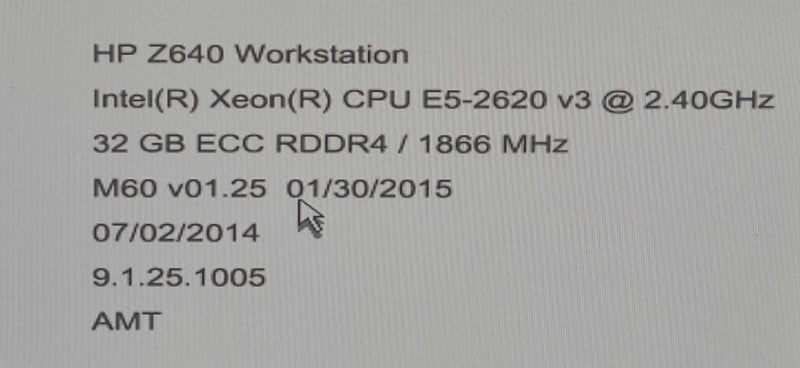 HP Z640 Workstation - Xeon E5-2620 v3 @ 2.40GHz 32GB DDR4 Quadro K2200
