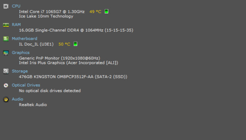 Acer Aspire A515-55 | i7-1065G7 @1.30GHz, 16GB DDR4, 500GB SSD, Wi-Fi 6  Lap200