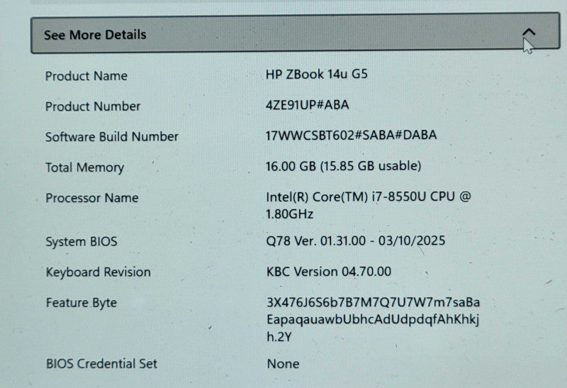 HP ZBook 14u G5, Core i7-8550U 1.80GHz,16GB DDR4, 256GB SSD  Q_ Lap200