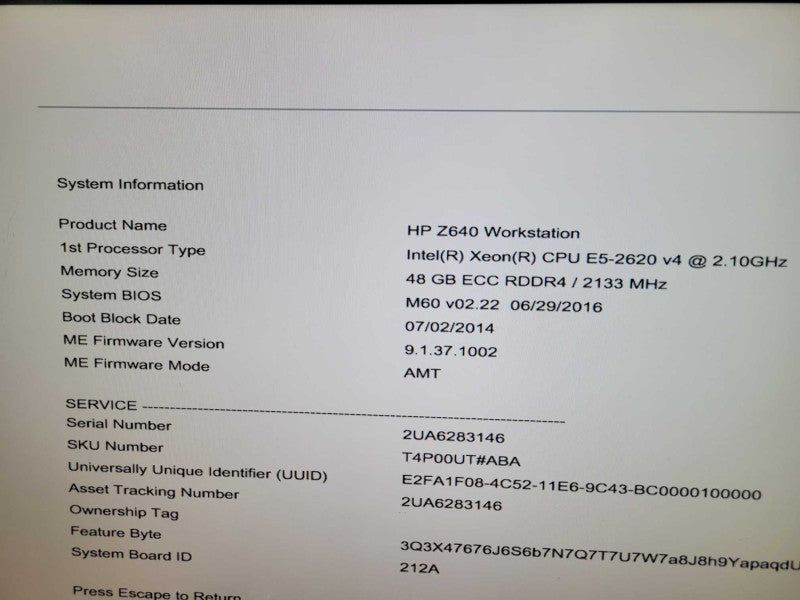 HP Z640 Xeon E5-2620 v4 48 GB NO HDD 925W PSU %