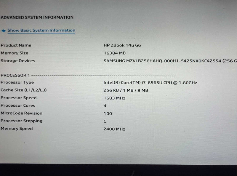 HP ZBook 14u G6 i5-8265U1.8Ghz Radeon Pro WX3200 4GB GPU 16GB RAM 256GB SSD _ Lap200