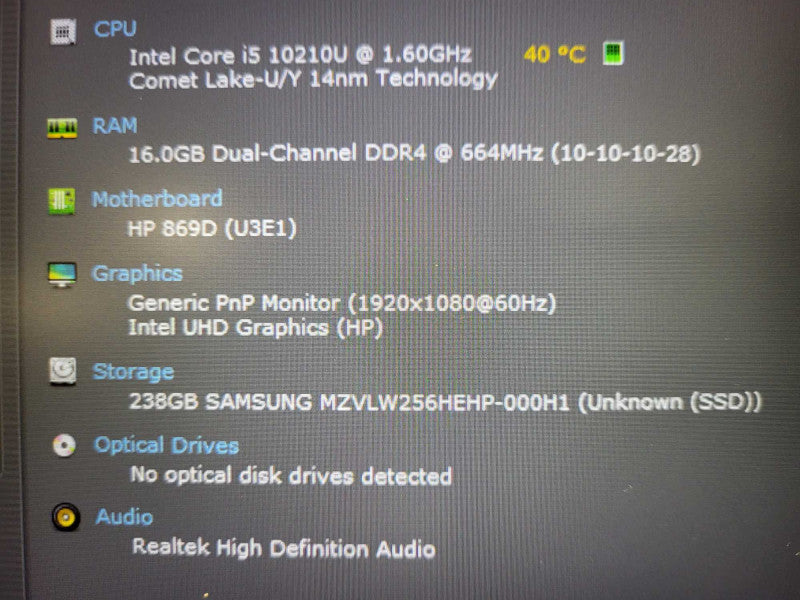 HP ProBook 440 G7 i7-10510U 16GB DDR4 256GB SSD READ $ Lap200