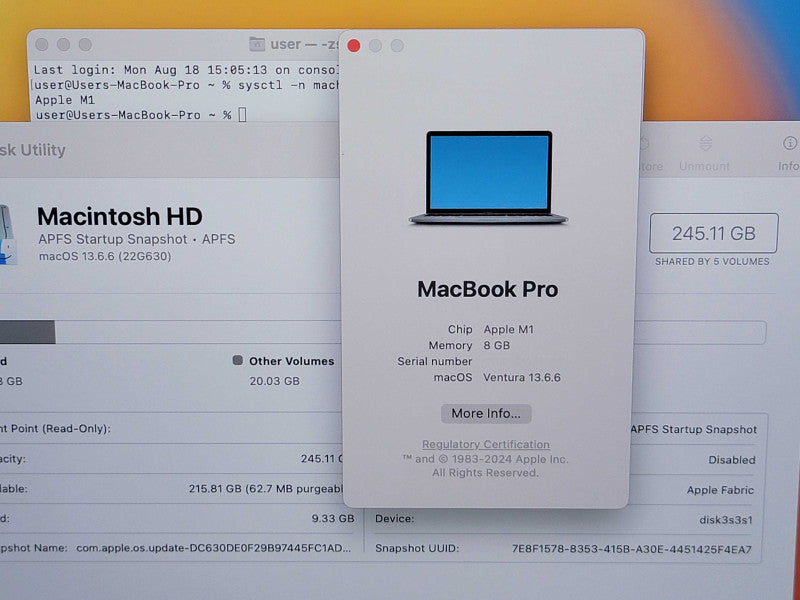 Apple Macbook Pro 2020 13" 8-Core M1 @ 3.2GHz 8GB Ram 250GB SSD