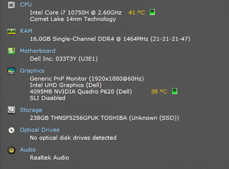 Dell Precision 3551, i7-10750H 2.70GHz, 16GB DDR4, 256GB NVMe, P620, READ  Lap200