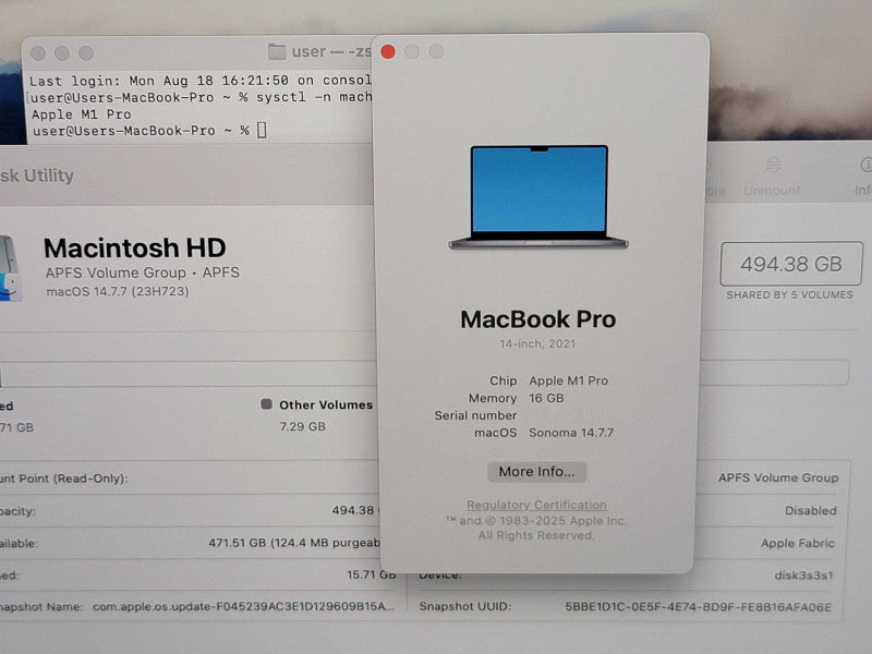 Apple Macbook Pro 2021 14" 10-Core M1 Pro @ 3.2GHz 16GB Ram 500GB SSD