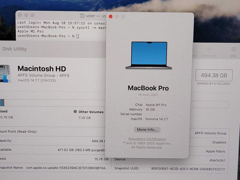 Apple Macbook Pro 2021 14" 10-Core M1 Pro @ 3.2GHz 16GB Ram 500GB SSD