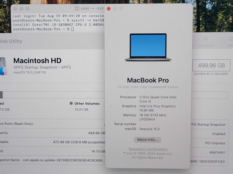 Apple Macbook Pro 2020 13" 4-Core i5-1038NG7 @ 2.0GHz 16GB DDR4 500GB SSD