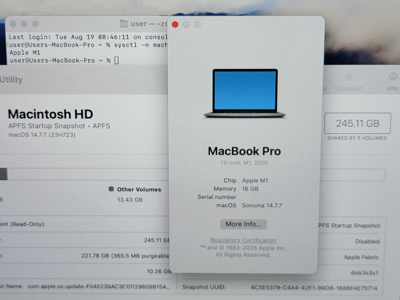 Apple Macbook Pro 2020 13" 8-Core M1 @ 3.2GHz 16GB RAM 250GB SSD READ