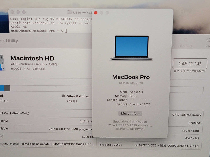 Apple Macbook Pro 2020 13" 8-Core M1 @ 3.2GHz 16GB RAM 250GB SSD