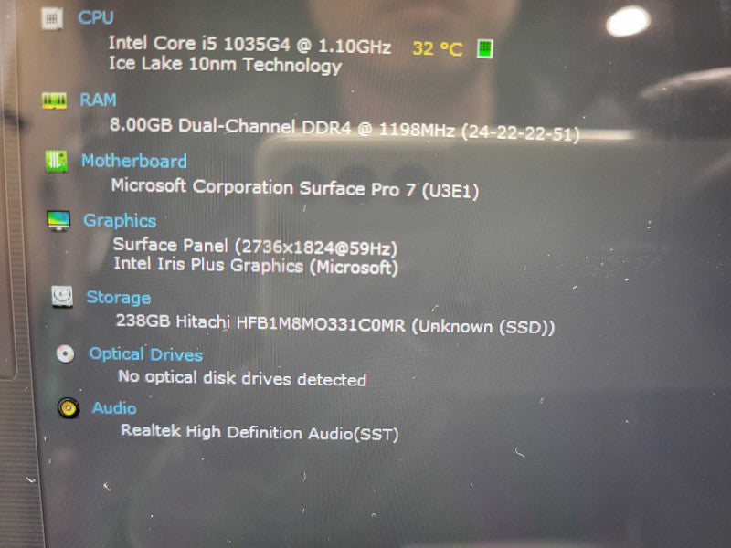 Microsoft Surface Pro 7 1866 i5-1035G4 1.10GHz 8GB DDR4 256GB NVMe READ $ Lap200