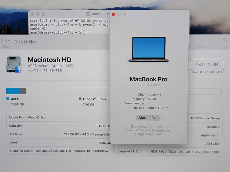 Apple Macbook Pro 2020 13" 8-Core M1 @ 3.2GHz 16GB RAM 250GB SSD