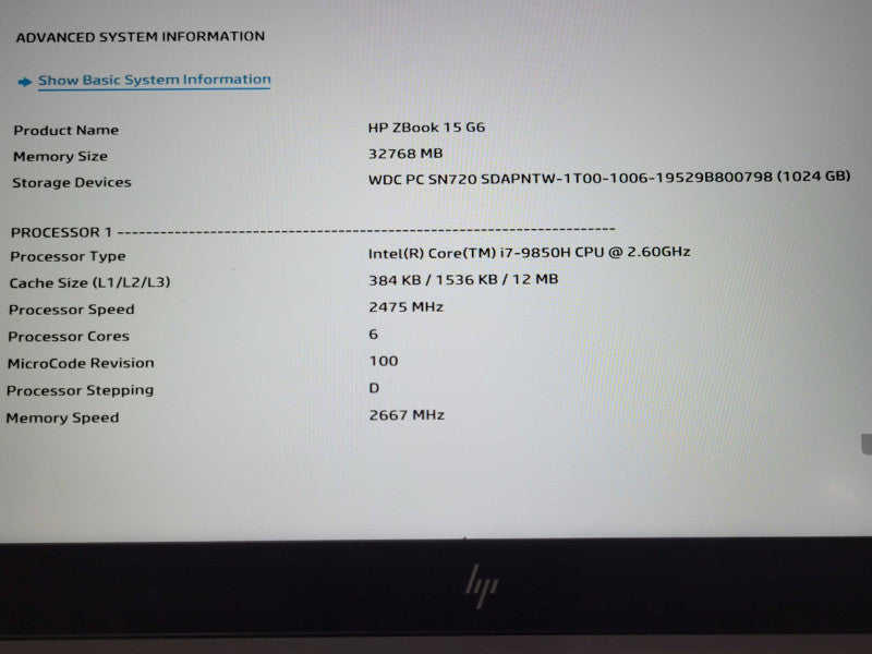 HP ZBook 15 G6 Core i7-9850H 2.6GHz 32GB DDR4, 1TB SSD,QUADRO T2000 4GB GPU _ Lap200