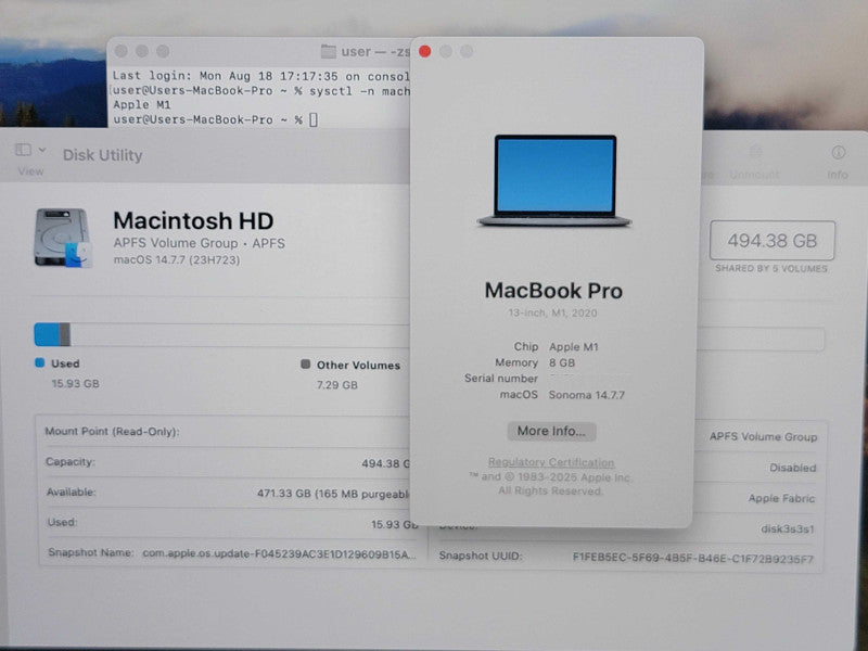 Apple Macbook Pro 2020 13" 8-Core M1 @ 3.2GHz 16GB RAM 250GB SSD